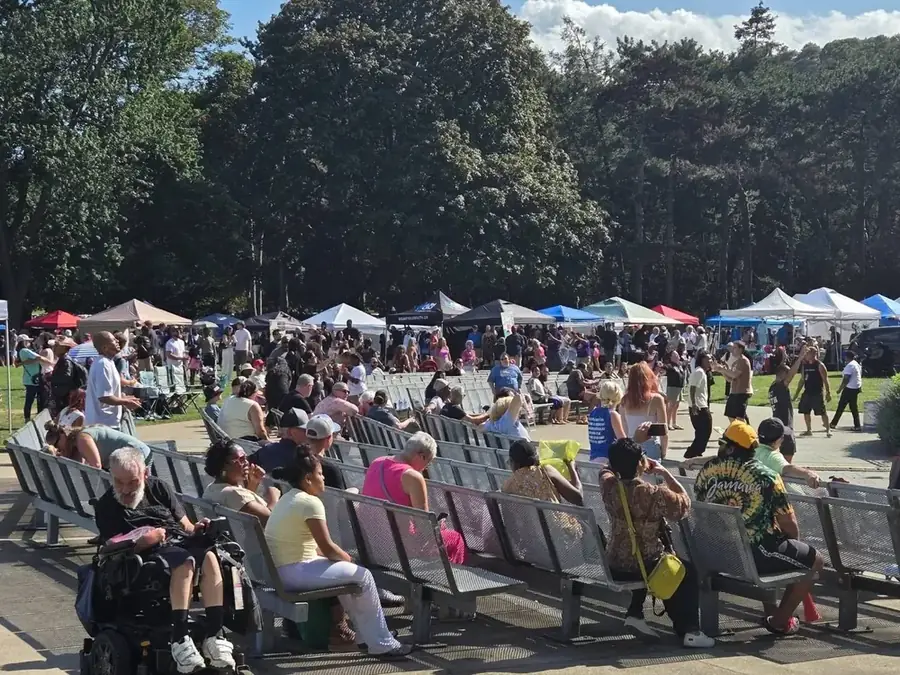 The crowd at Gage Park with the vendor row behind, Jesus Festival Hamilton 2026